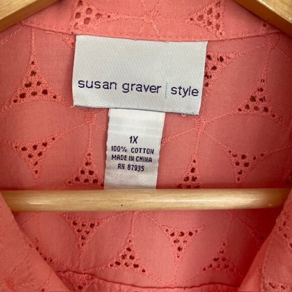 Susan Graver Style Coral Button Up Collared Tunic - 1X - Picture 5 of 5